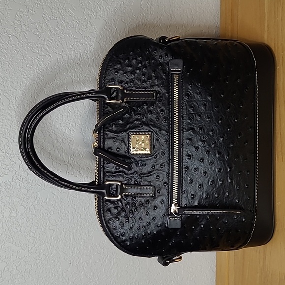 Dooney & Bourke Handbags - Dooney & Bourke Ostrich Domed Zip Satchel Black like New with Dustbag